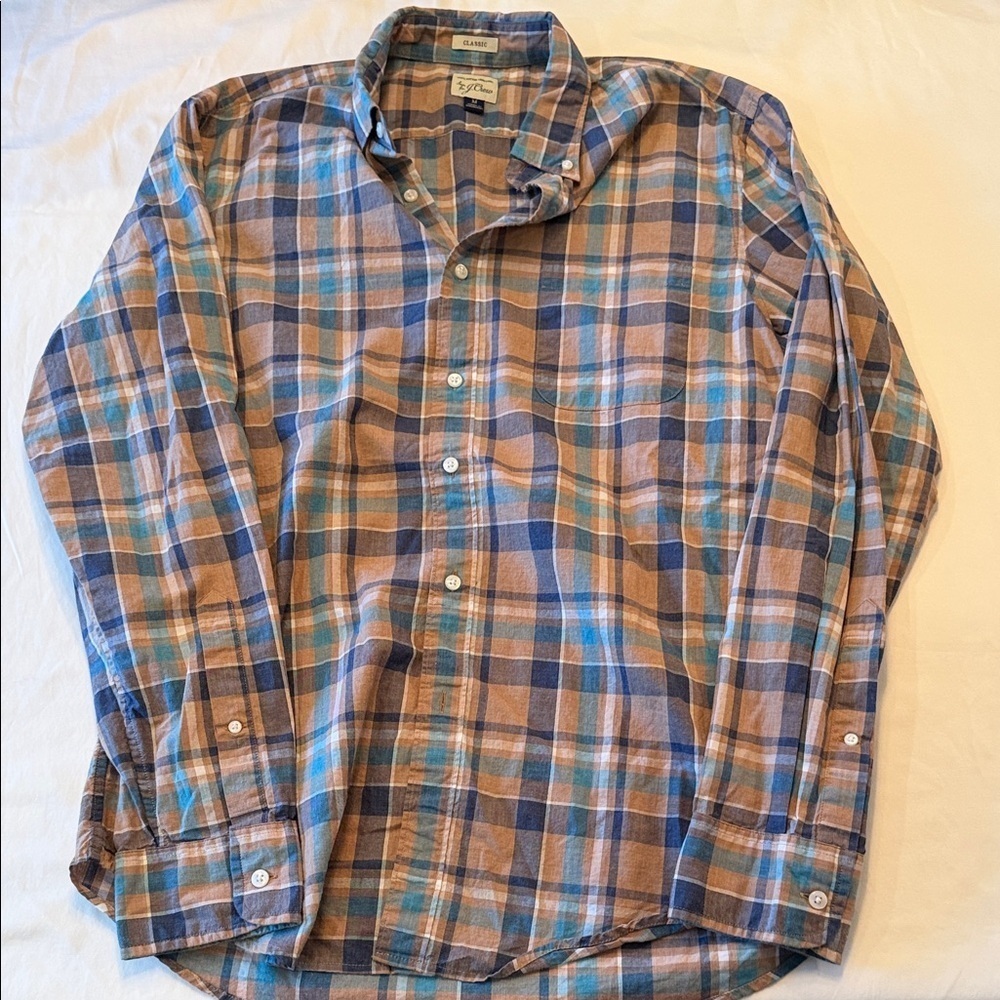J. Crew Men's Casual Plaid Shirt - Blue and Brown